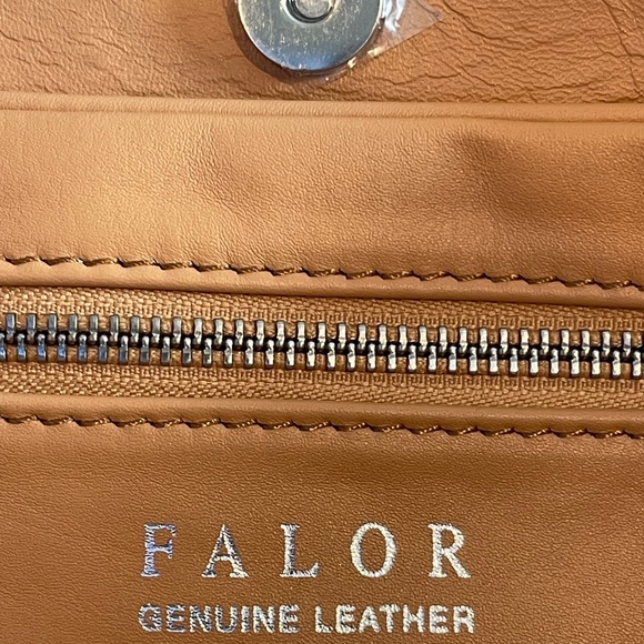 FALOR Made In Italy Leather Woven Tote - Cognac - NWT - Picture 9 of 10